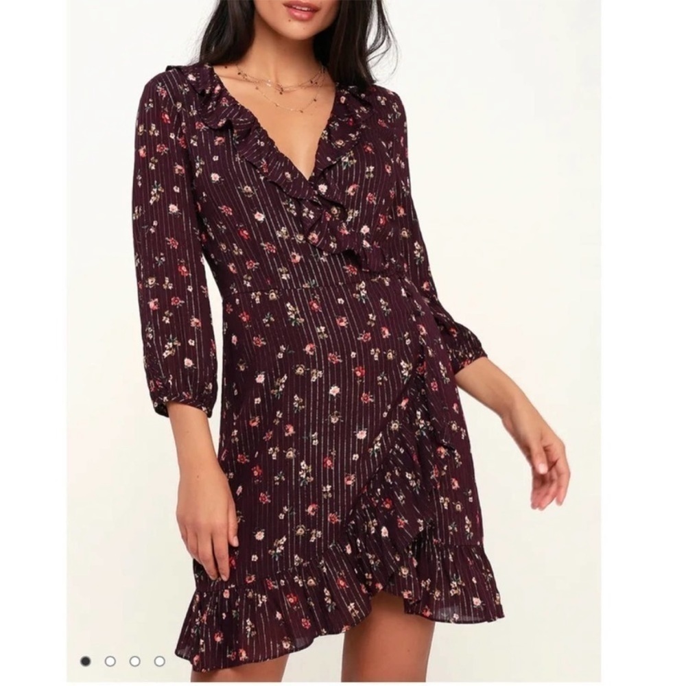 Le Lis Burgundy and Gold Floral Dress Medium